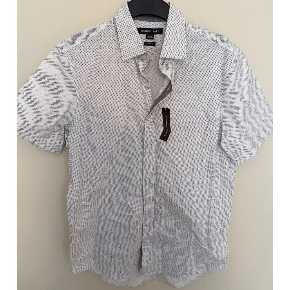 Michael Kors Shirt Mens Small White Classic Fit Button‎ Up Short Sleeve NWT
